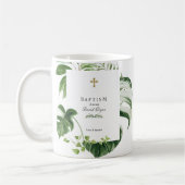 エキゾチック熱帯葉金ゴールドクロスボーイバプテスマ コーヒーマグカップ (左)