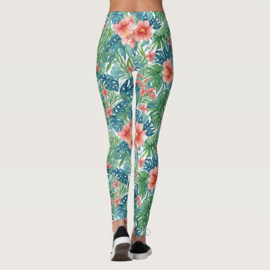 エキゾチック熱帯赤ハイビスカスハワイアン水彩 レギンス (裏面)