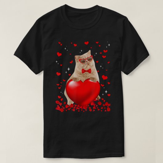 エキゾチック猫ハートバレンタイン猫好き Tシャツ (デザイン正面)