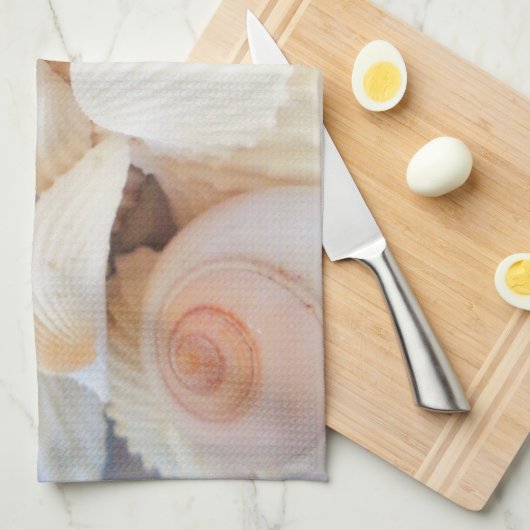 エキゾチック白ピーチシーシェルサマービーチ キッチンタオル (四つ折り)