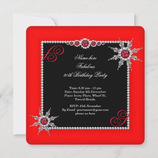 エキゾチック素晴らしい30レッドシルバースノーフレーク写真 招待状 (裏面)