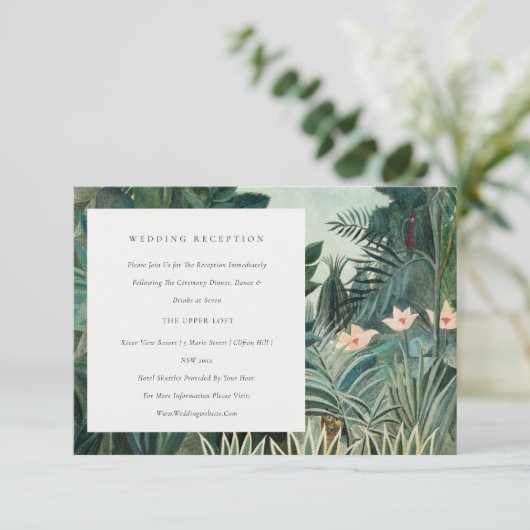 エキゾチック素朴な熱帯林の結婚式のレセプション エンクロージャーカード (スタンド正面)