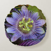 エキゾチック紫パッシフローラパッションフラワーボタニカル ラウンドクッション (正面)