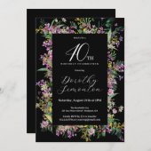 エキゾチック紫ピンクイエローワイルドフラワー40歳の誕生日 招待状 (正面/裏面)