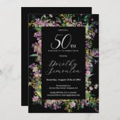 エキゾチック紫ピンクイエローワイルドフラワー50誕生日 招待状 (正面/裏面)