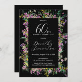 エキゾチック紫ピンクイエローワイルドフラワー60誕生日 招待状 (正面/裏面)
