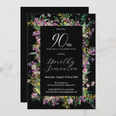 エキゾチック紫ピンクイエローワイルドフラワー90誕生日 招待状 (正面/裏面)