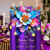 エキゾチック紫誕生日ティール（緑がかった色）ピンクブルーフラワーズジェム 招待状