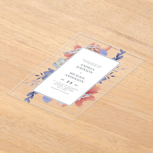 エキゾチック絵を描な手フローラ透結婚明 アクリル招待状 (レイダウン)
