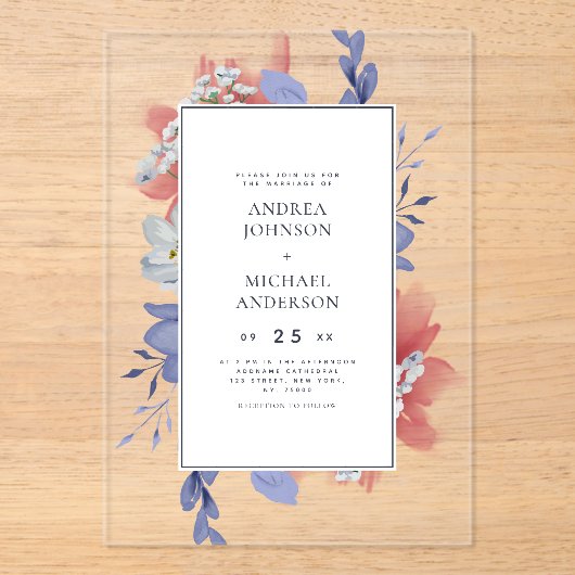 エキゾチック絵を描な手フローラ透結婚明 アクリル招待状 (正面)