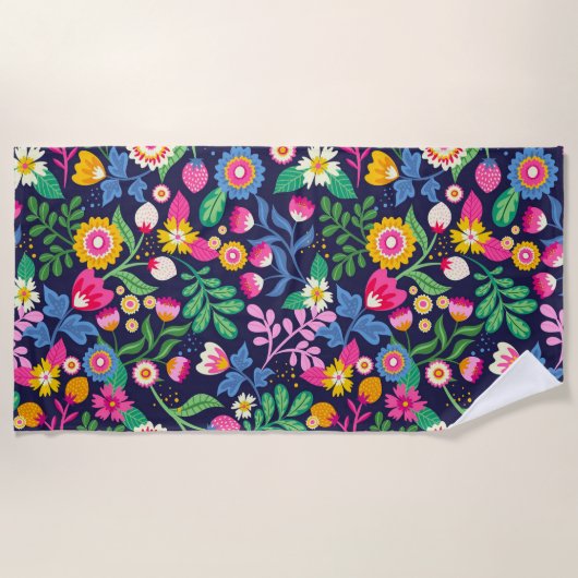 エキゾチック絵を描な手花柄–48330 ビーチタオル (正面)