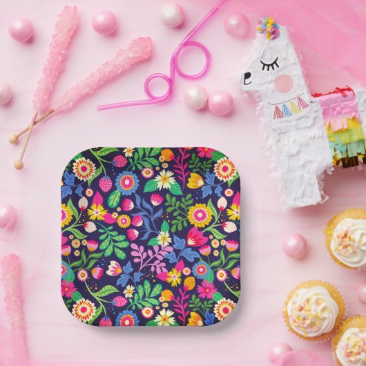 エキゾチック絵を描な手花柄–48330 ペーパープレート (パーティー)