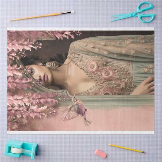 エキゾチック美しいアラベスクバード&フローラポートレート 薄葉紙 (クラフト)