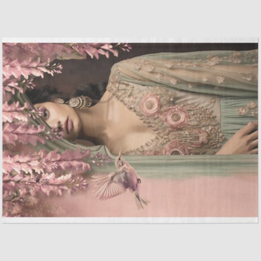 エキゾチック美しいアラベスクバード&フローラポートレート 薄葉紙 (正面)