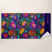 エキゾチック花カラフルフローラガラス名 ビーチタオル (正面)
