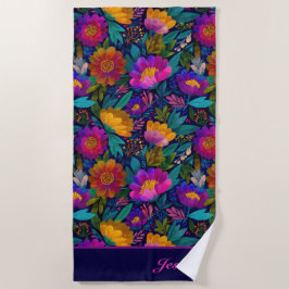 エキゾチック花カラフルフローラガラス名 ビーチタオル
