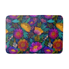 エキゾチック花カラフル植物模様 バスマット