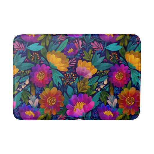 エキゾチック花カラフル植物模様 バスマット (正面)