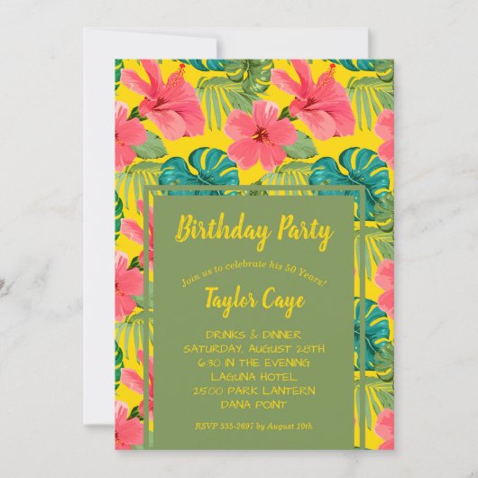 エキゾチック花バースデーパーティ招待状 (正面)