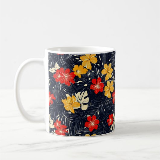 エキゾチック花花の花柄 コーヒーマグカップ (左)