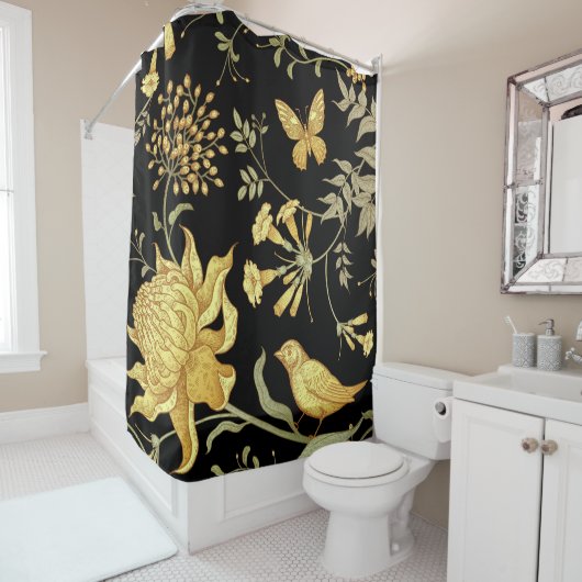 エキゾチック花鳥類ヴィンテージ模様 シャワーカーテン (インサイチュ)