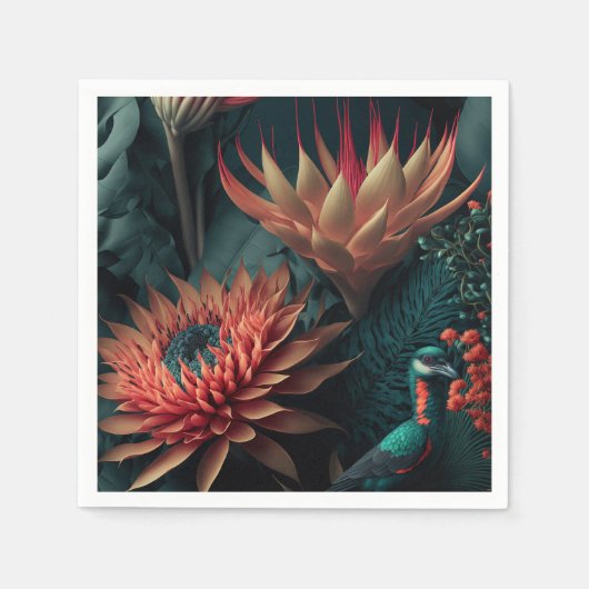 エキゾチック花。 スタンダードカクテルナプキン (正面)