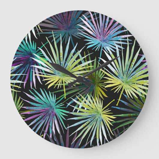 エキゾチック葉なパーム水の色 ラージ壁時計 (正面)