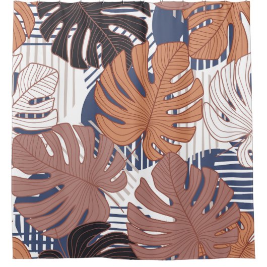 エキゾチック葉なモンテラのヴィンテージ熱帯。 シャワーカーテン (正面)