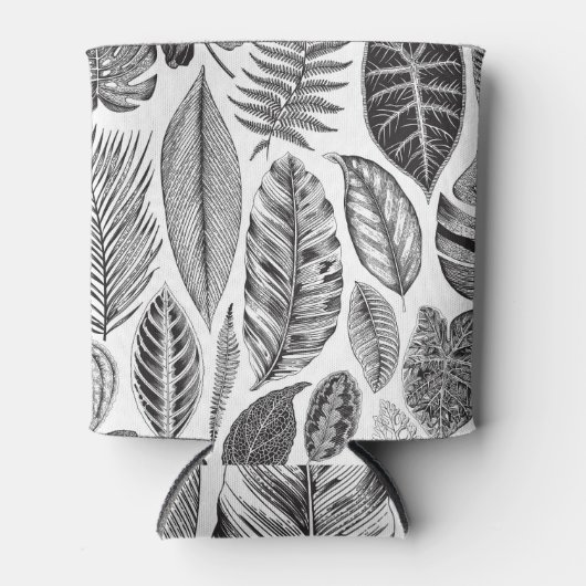 エキゾチック葉なヴィンテージ、フローラ白黒。 缶クーラー (正面)