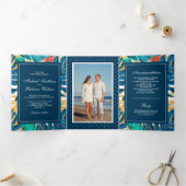 エキゾチック葉トロピックのガーデンフォト結婚ズ 三つ折り招待状 (内部)