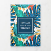 エキゾチック葉トロピックのガーデンフォト結婚ズ 三つ折り招待状 (カバー)