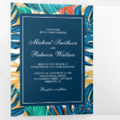 エキゾチック葉トロピックのガーデンフォト結婚ズ 三つ折り招待状 (内部最初)