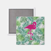 エキゾチック葉熱帯模様とピンクフラミンゴ マグネット (正面/裏面)