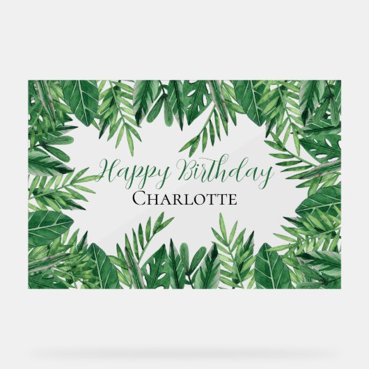 エキゾチック葉熱帯緑の誕生日パーティー アクリルサイン (正面)