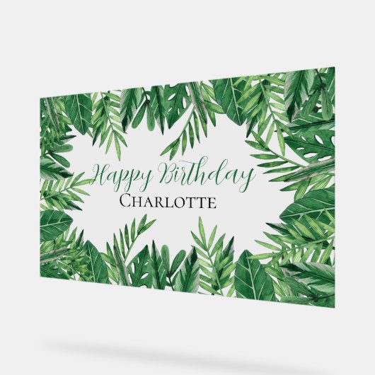 エキゾチック葉熱帯緑の誕生日パーティー アクリルサイン (傾斜)