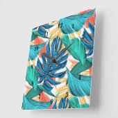 エキゾチック葉熱帯- スクエア壁時計 (傾斜)