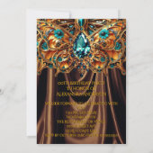 エキゾチック誕生日カラメルティール（緑がかった色）ブルー金ゴールドジュエル 招待状 (裏面)
