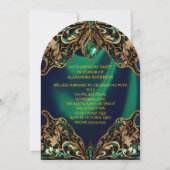 エキゾチック誕生日グリーン金ゴールドジュエルバタフライ 招待状 (裏面)