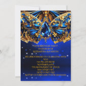 エキゾチック誕生日コルボルトブルー金ゴールドジュエルバタフライ 招待状 (裏面)