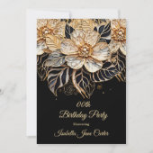 エキゾチック誕生日パーティーフローラベージュ金ゴールドブラック 招待状 (正面)