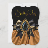 エキゾチック誕生日ブラックブラウンコーヒー金ゴールドジェムボウ 招待状 (正面)