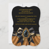 エキゾチック誕生日ブラックブラウンコーヒー金ゴールドジェムボウ 招待状 (裏面)