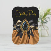 エキゾチック誕生日ブラックブラウンコーヒー金ゴールドジェムボウ 招待状 (スタンド正面)