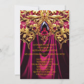 エキゾチック誕生日ブルガンディープラム金ゴールドジュエル 招待状 (裏面)