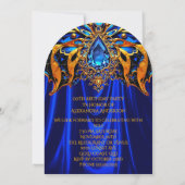 エキゾチック誕生日ブルーオレンジ金ゴールドジュエルバタフライ 招待状 (裏面)