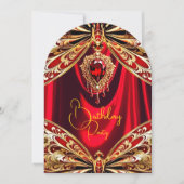 エキゾチック誕生日レッド金ゴールドジュエルバタフライ 招待状 (正面)