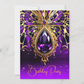 エキゾチック誕生日紫金ゴールドジュエルバタフライ 招待状 (正面)