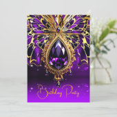 エキゾチック誕生日紫金ゴールドジュエルバタフライ 招待状 (スタンド正面)