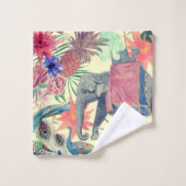 エキゾチック象クジャクかわいらし バスタオルセット (ウォッシュタオル)