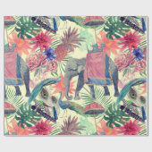 エキゾチック象クジャクかわいらし ラッピングペーパー (フラット)